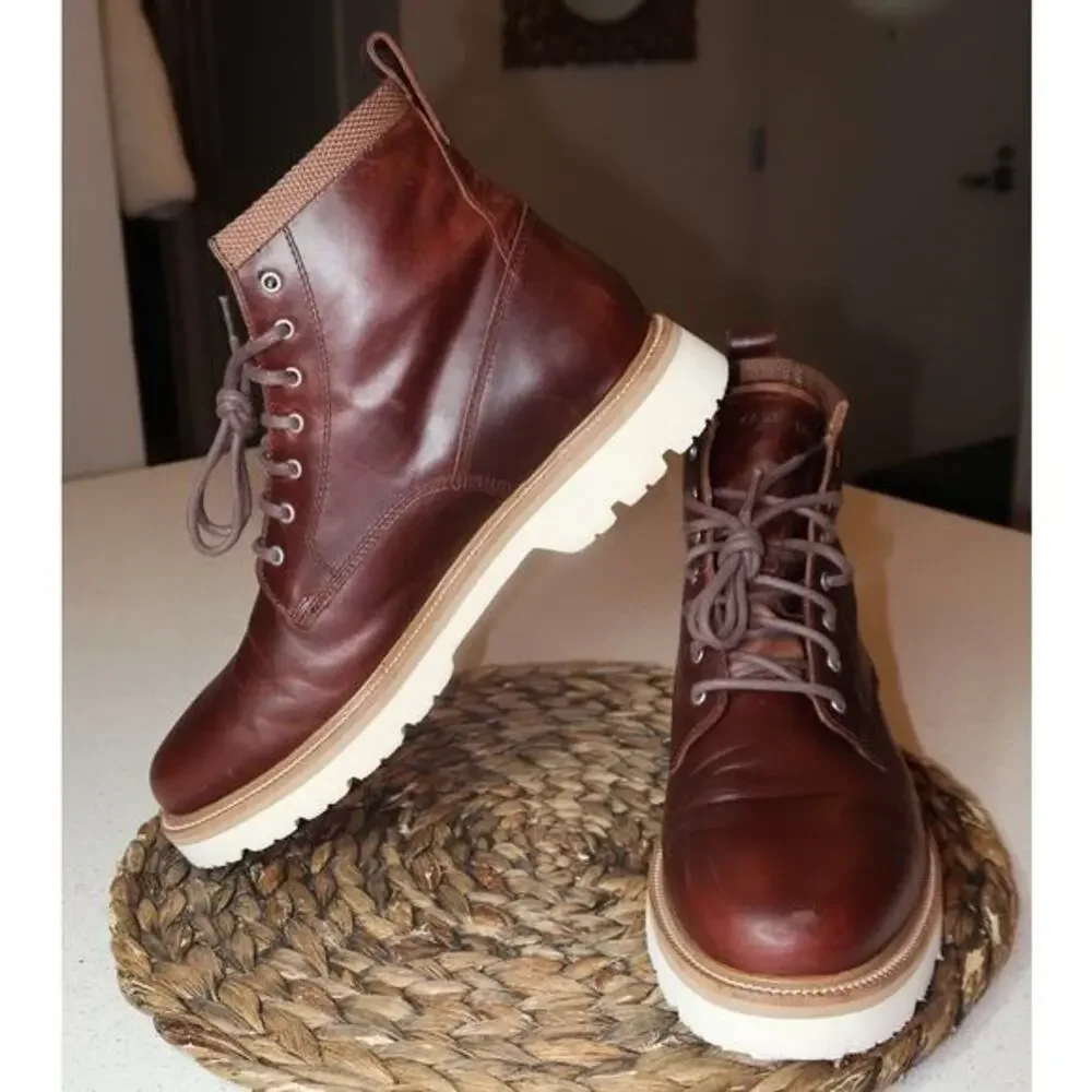 COLE‎ HAAN Mens Brown American Classics Round Toe Block Heel Leather Boots 10