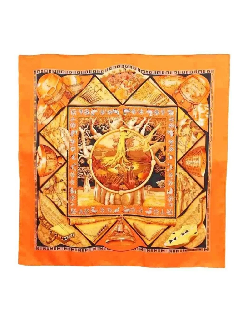 Hermes Au Son du Tam Carre 90 Large Scarf Orange