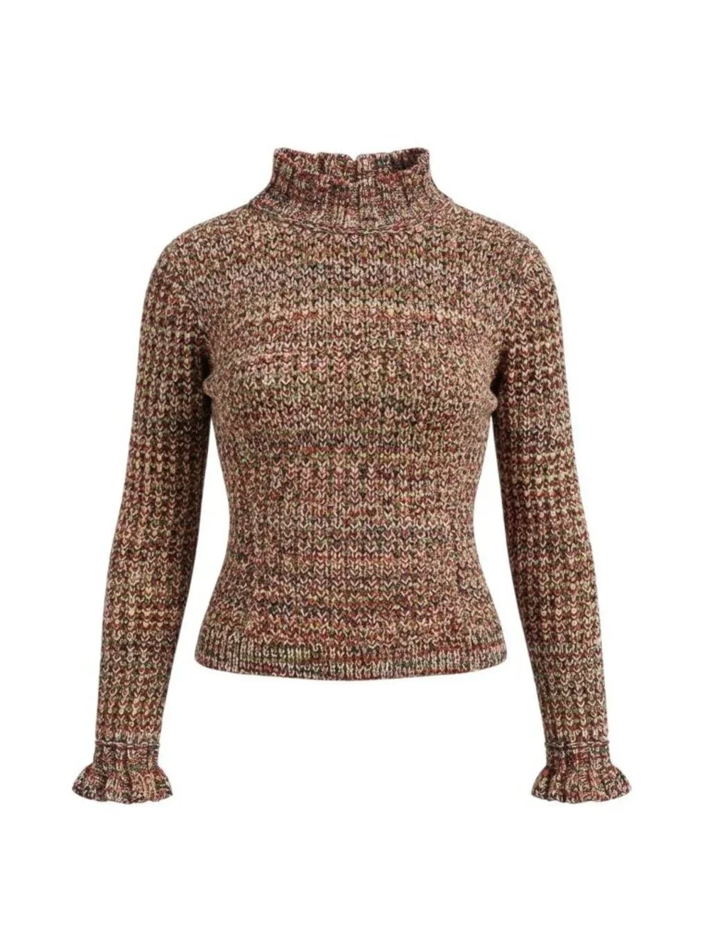 Chanel Middle Gauge Mixed Knit Sweater High Neck 34 Multicolor Wool