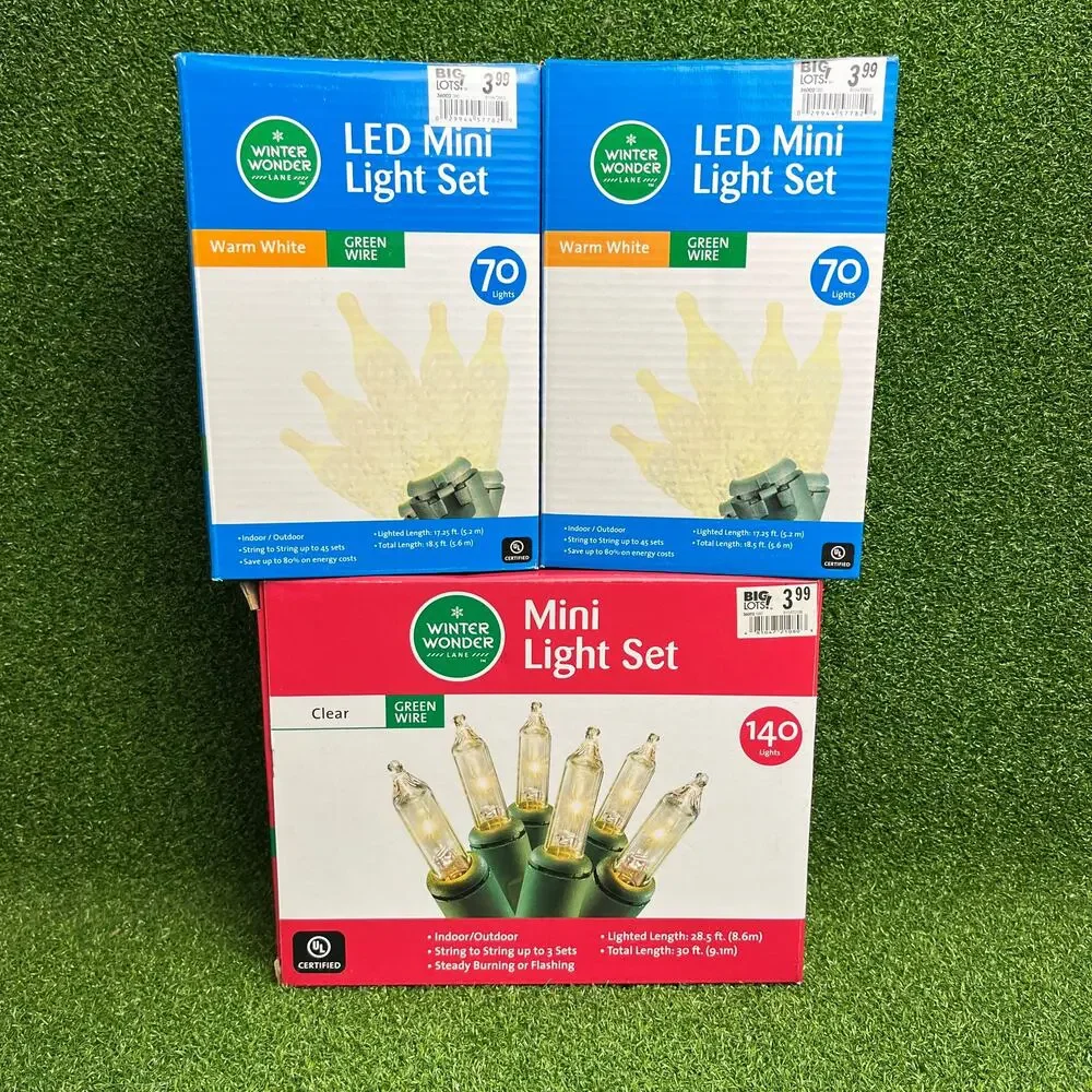 Winter Wonder Lane 2 Box Warm White LED Mini Light Sets and Clear Mini Light Set