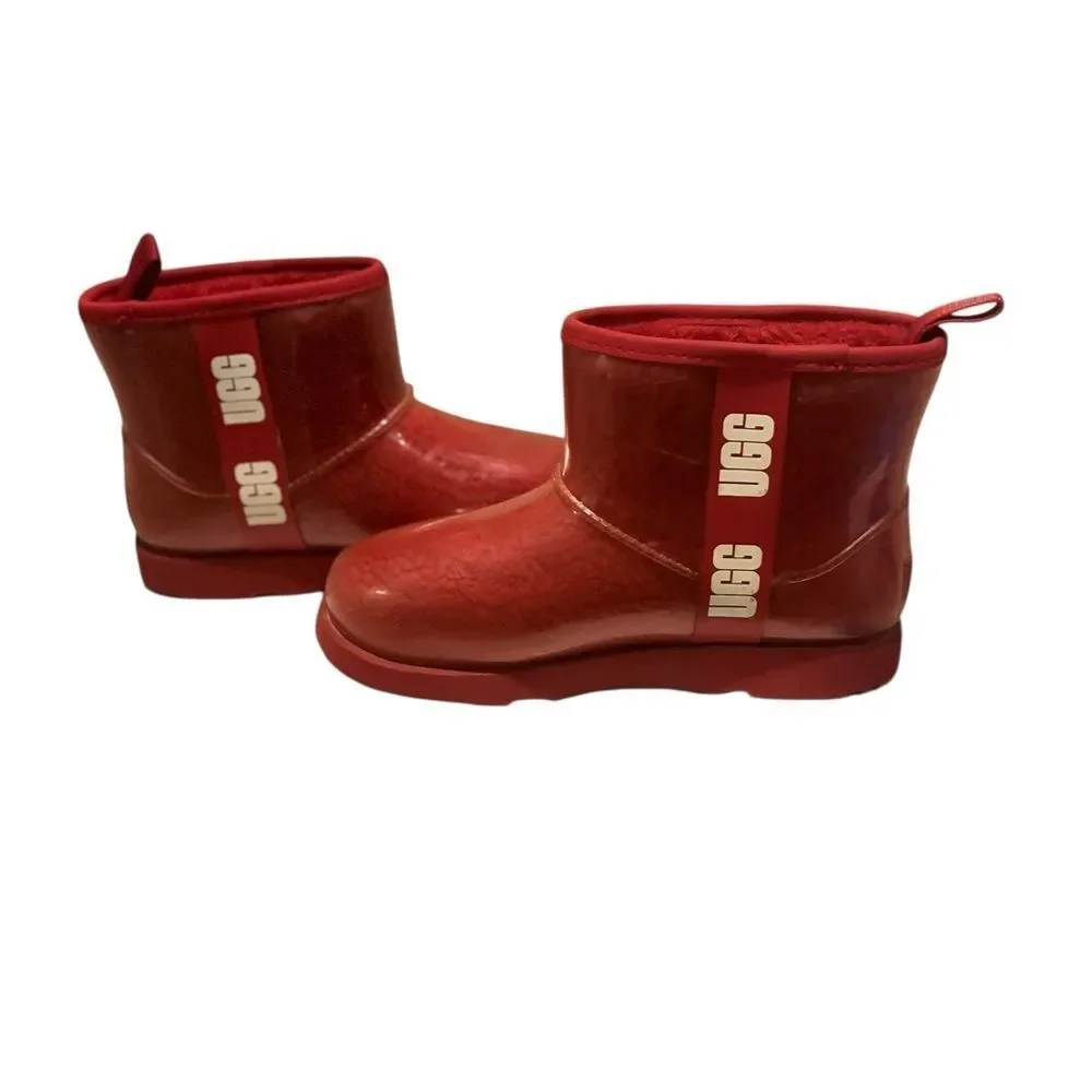UGG Kids Red Rain Boot – Waterproof Sherpa Lined – Size 5