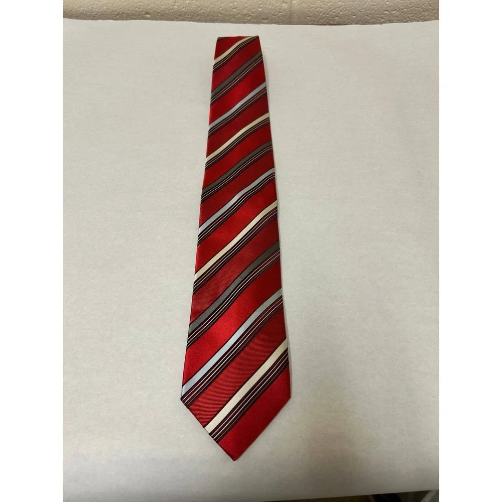 Ermenegildo‎ Zegna Necktie Men's One Size Red Striped 100% Silk Designer Classic