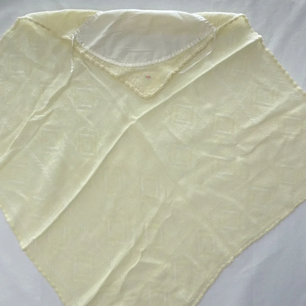 Vintage Handmade Hooded Baby Shawl Heirloom Blanket Layette Butter Yellow Pastel