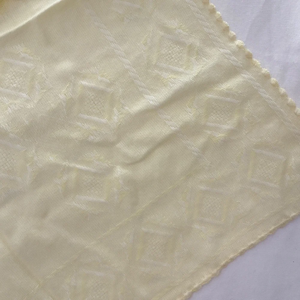 Vintage Handmade Hooded Baby Shawl Heirloom Blanket Layette Butter Yellow Pastel