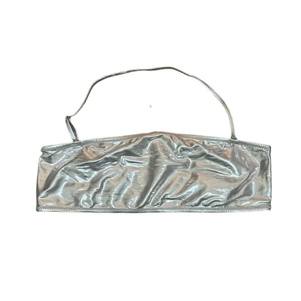 SKIMS (B10) Bandeau Metallic Swim Bikini Top In Nickel Silver Top 4X