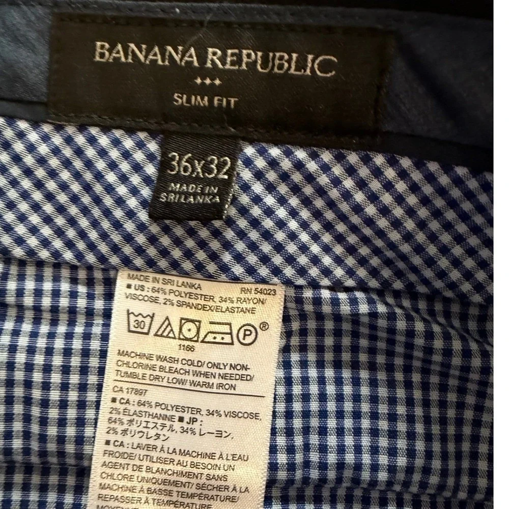 Banana Republic Slim Fit Dress Pants Black Mens 36x32‎ Flat Front Slacks