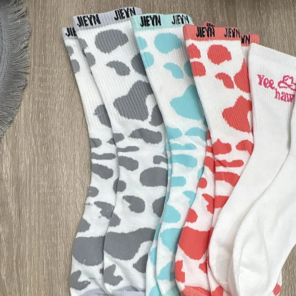 Women’s Crew Socks 4 Pairs Cow Print Western Cowgirl Multicolor One Size