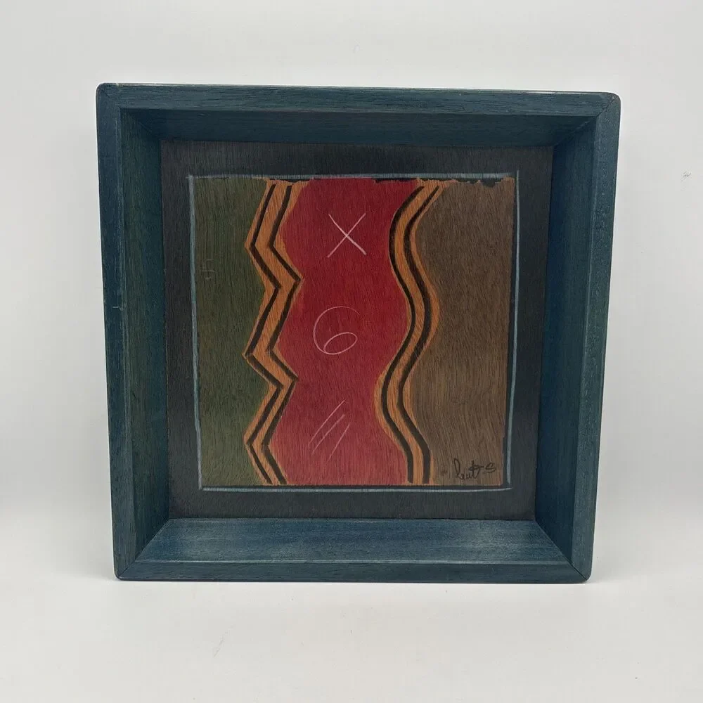 Reut Shahar Kakadu Wood Rustic Painted  TRAY Folk Art 10.25 X 10.25 X 1.75”