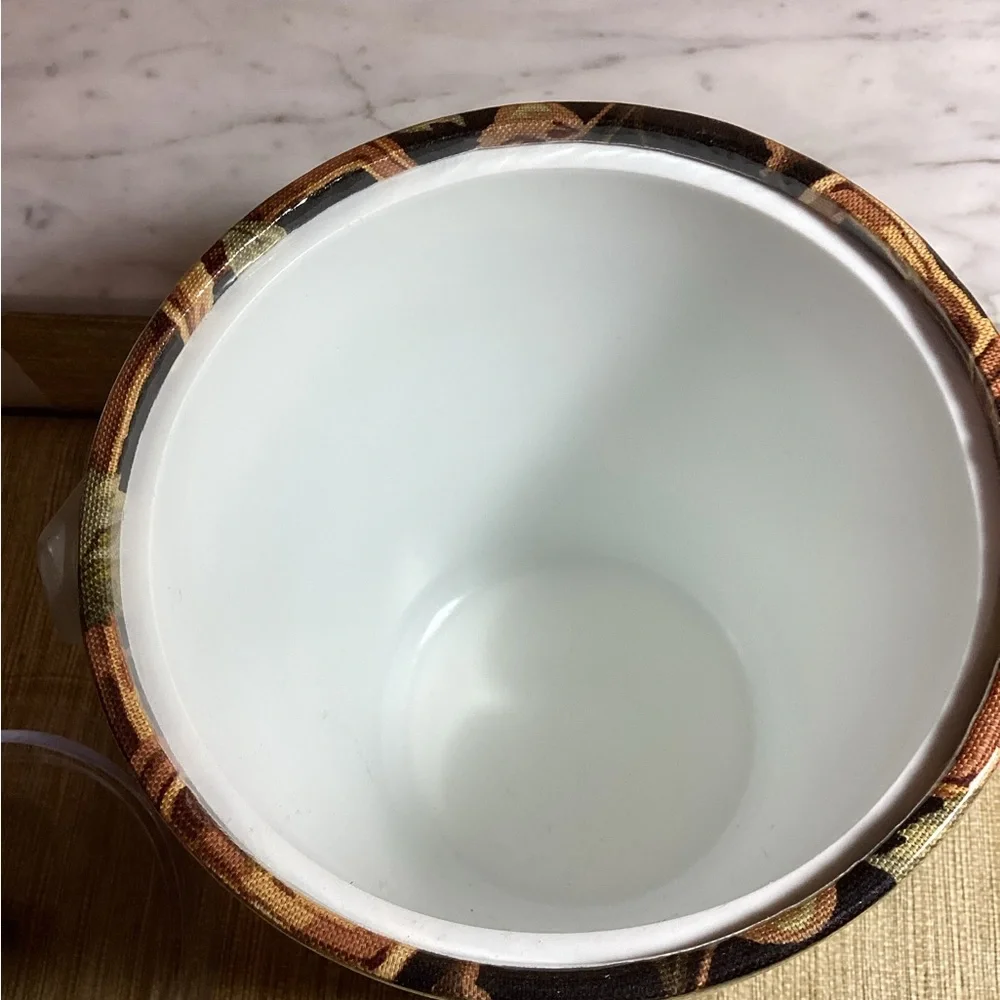 Vintage MCM Large Ice Bucket with Handle Acrylic lid Vine Print Made in USA