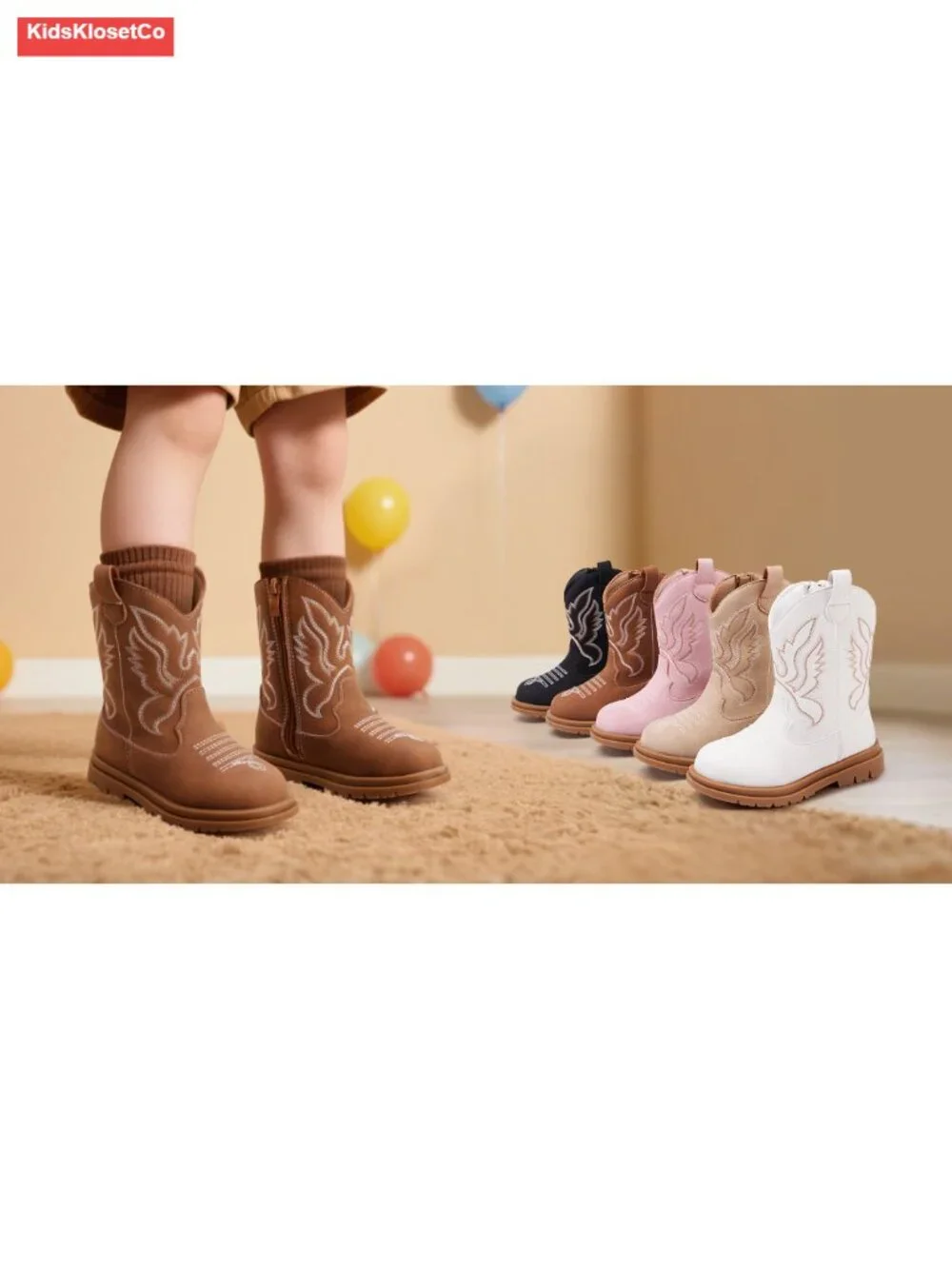 Toddler Cowboy Cowgirl Boots Round Toe Mid Calf Booties Western