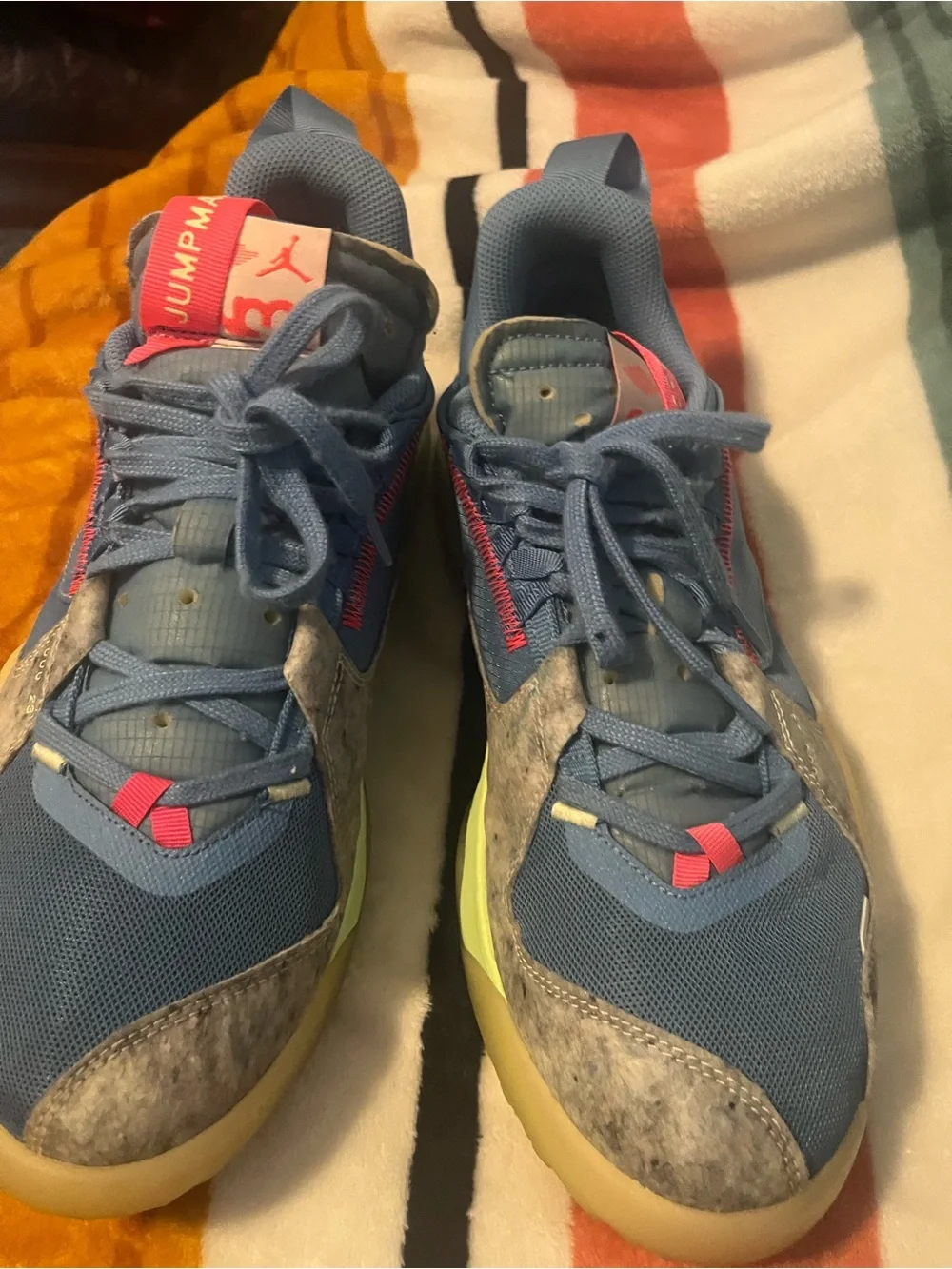 Jordan Jumpman Delta Blue Athletic Sneakers with Strawberry Accents