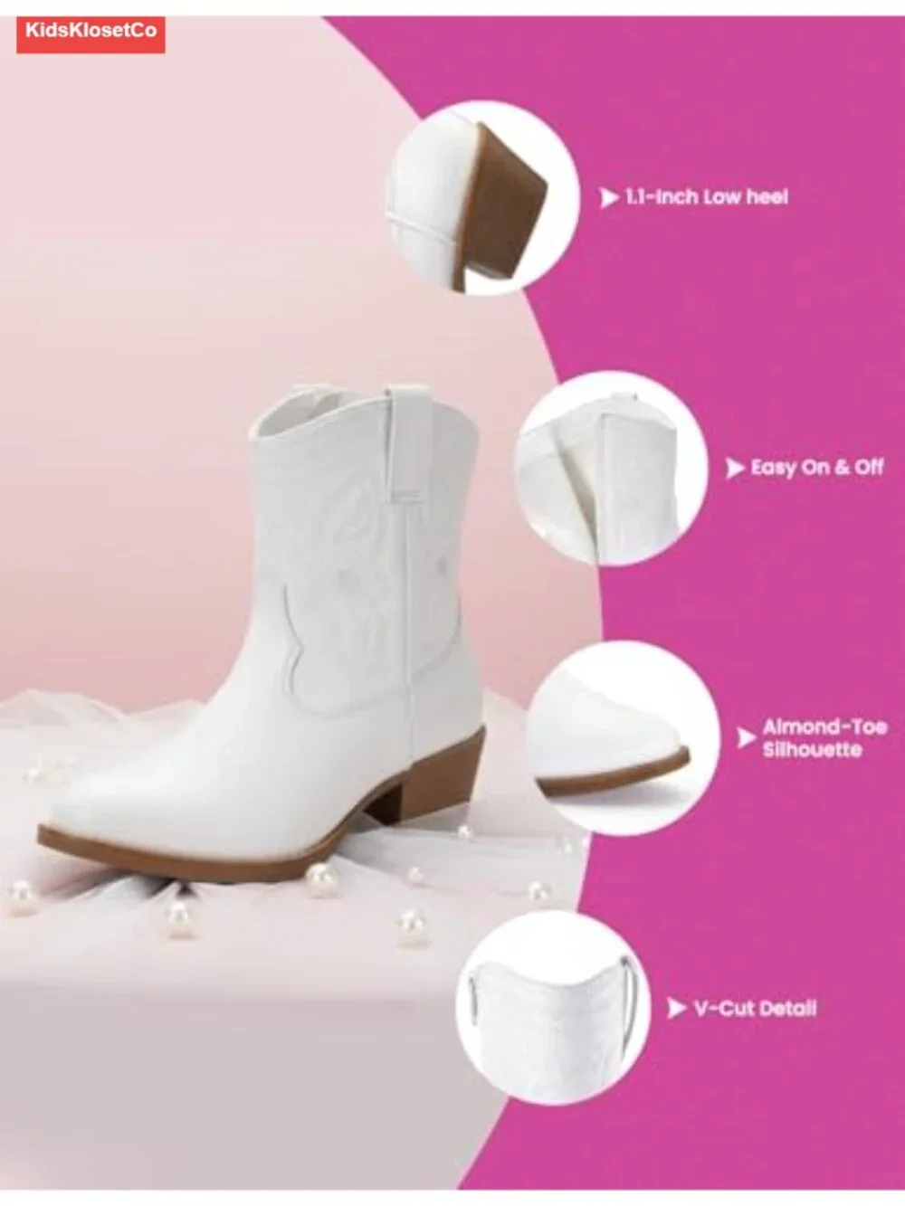 Girls Mid Calf Cowgirl Boots with Side Zipper Western Horse Riding Party Shoes