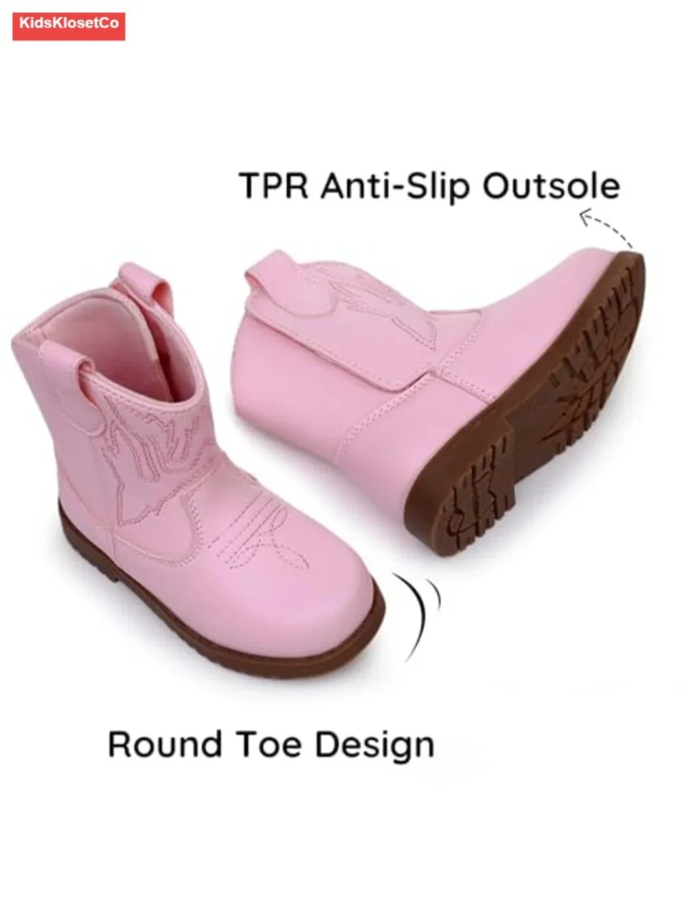 Toddler Cowboy Boots with Wide Round Toe, Hook & Loop Closure