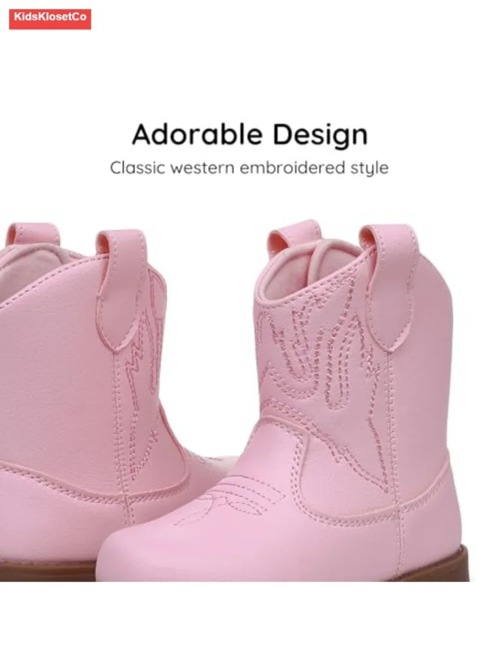 Toddler Cowboy Boots with Wide Round Toe, Hook & Loop Closure