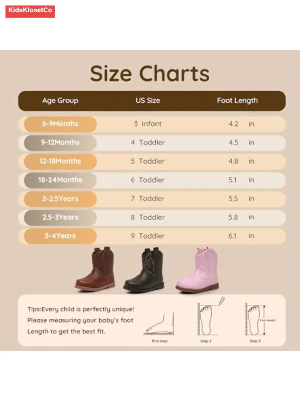 Toddler Cowboy Boots with Wide Round Toe, Hook & Loop Closure