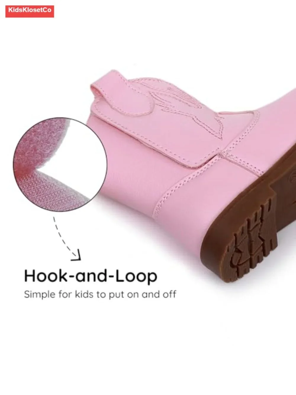 Toddler Cowboy Boots with Wide Round Toe, Hook & Loop Closure
