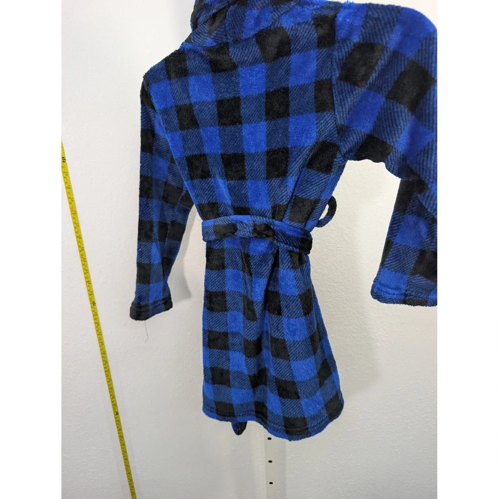 Wonder Nation Boy Blue Black Buffalo Plaid Fleece Bathrobe Size S 6-7 Plush Robe