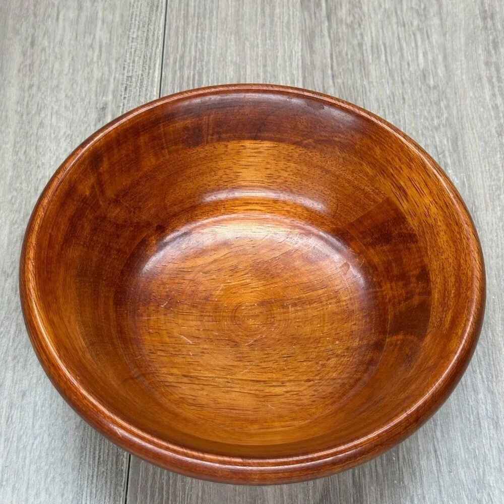 Mountain Woods Vintage Set of 5 Siamese Teak Wooden Salad Bowl Handcrafted Brown