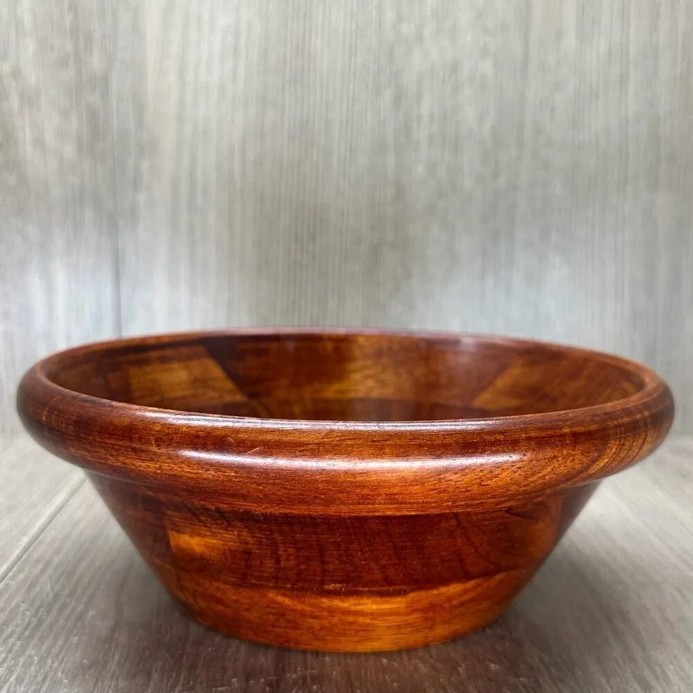 Mountain Woods Vintage Set of 5 Siamese Teak Wooden Salad Bowl Handcrafted Brown