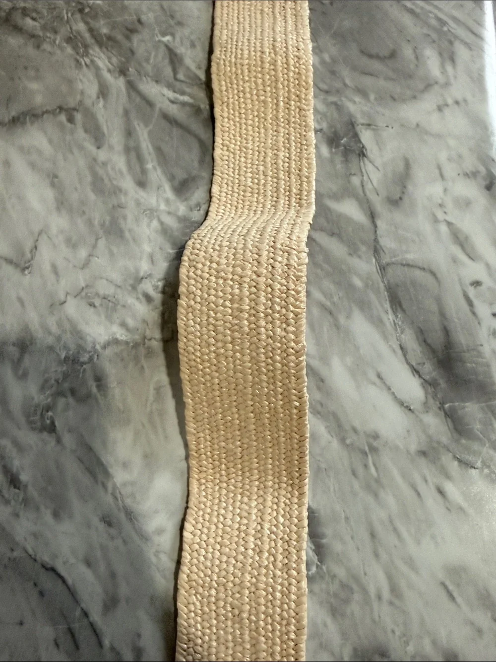 Vintage Ivory Stretch Woven Belt with Faux Bamboo Square Buckle Boho Coastal