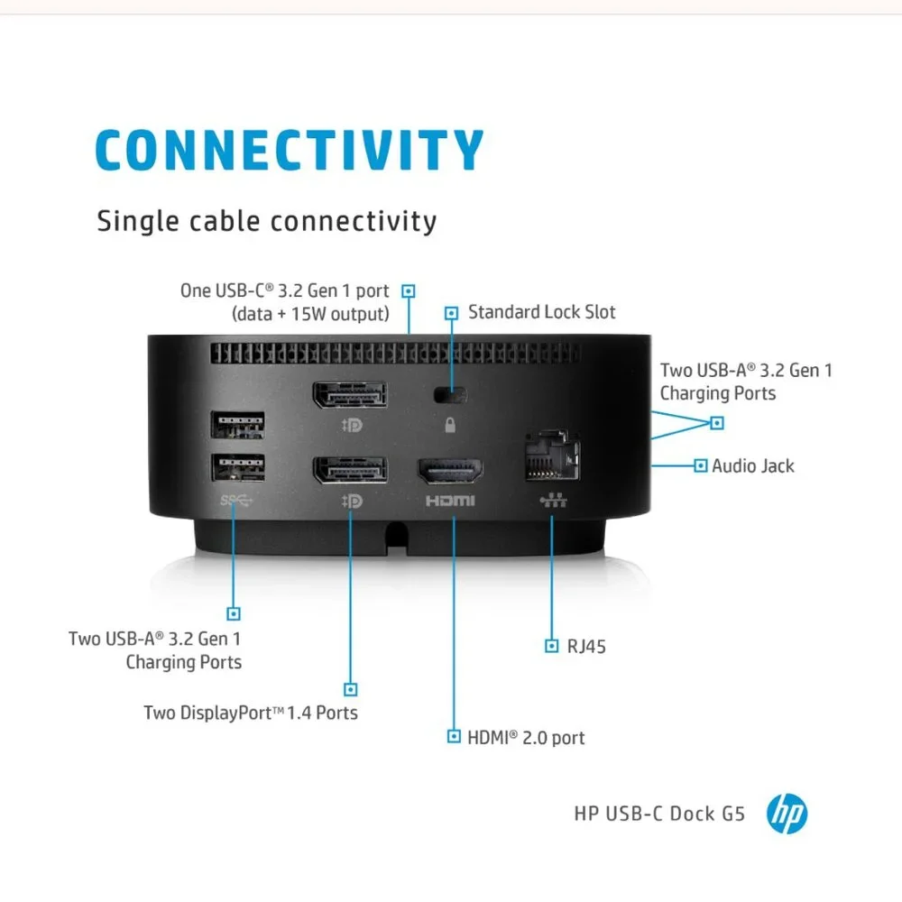 HP USB-C‎ G5 Dock Docking Station Kit with power cord New Tested