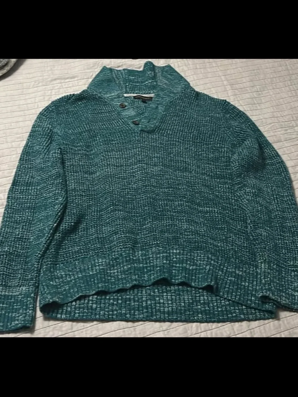 Banana Republic Teal Marled V-Neck Button-Shoulder Sweater
