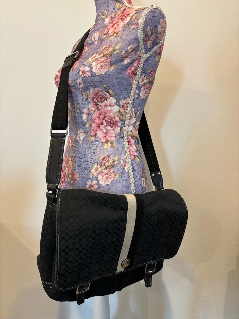 Coach Black Voyager Monogram Canvas Crossbody Messenger Bag