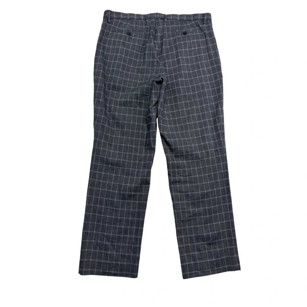 Banana Republic 36x30 Gray Windowpane Linen Dress Pants Trousers Flat Front Slim