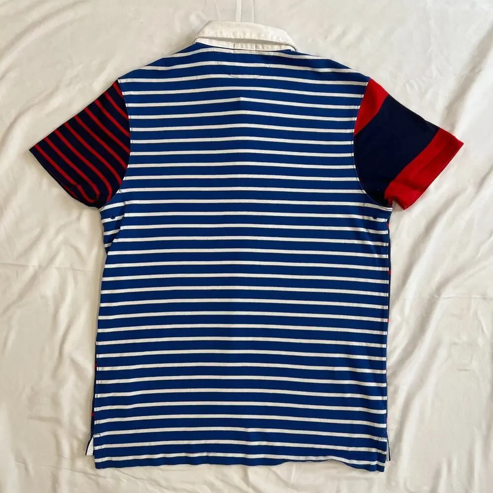 J Crew Rugby Polo Shirt Mens Medium Red Stripe Oarsman Preppy Soccer Nautical