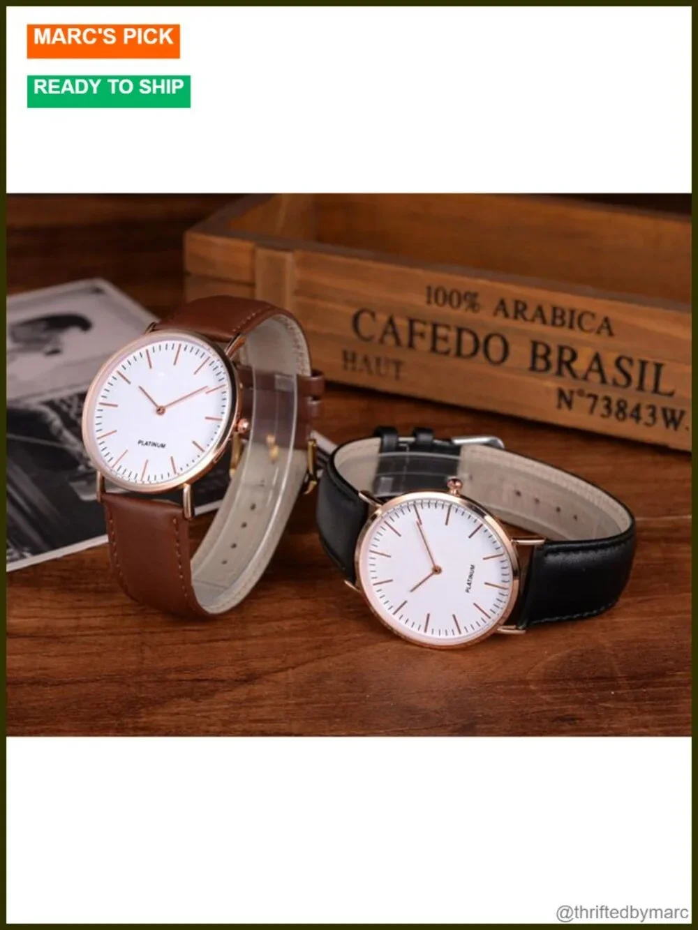 Men's Ultra Slim Minimalist Analog Quartz Wrist Watch with Faux Leather Strap
