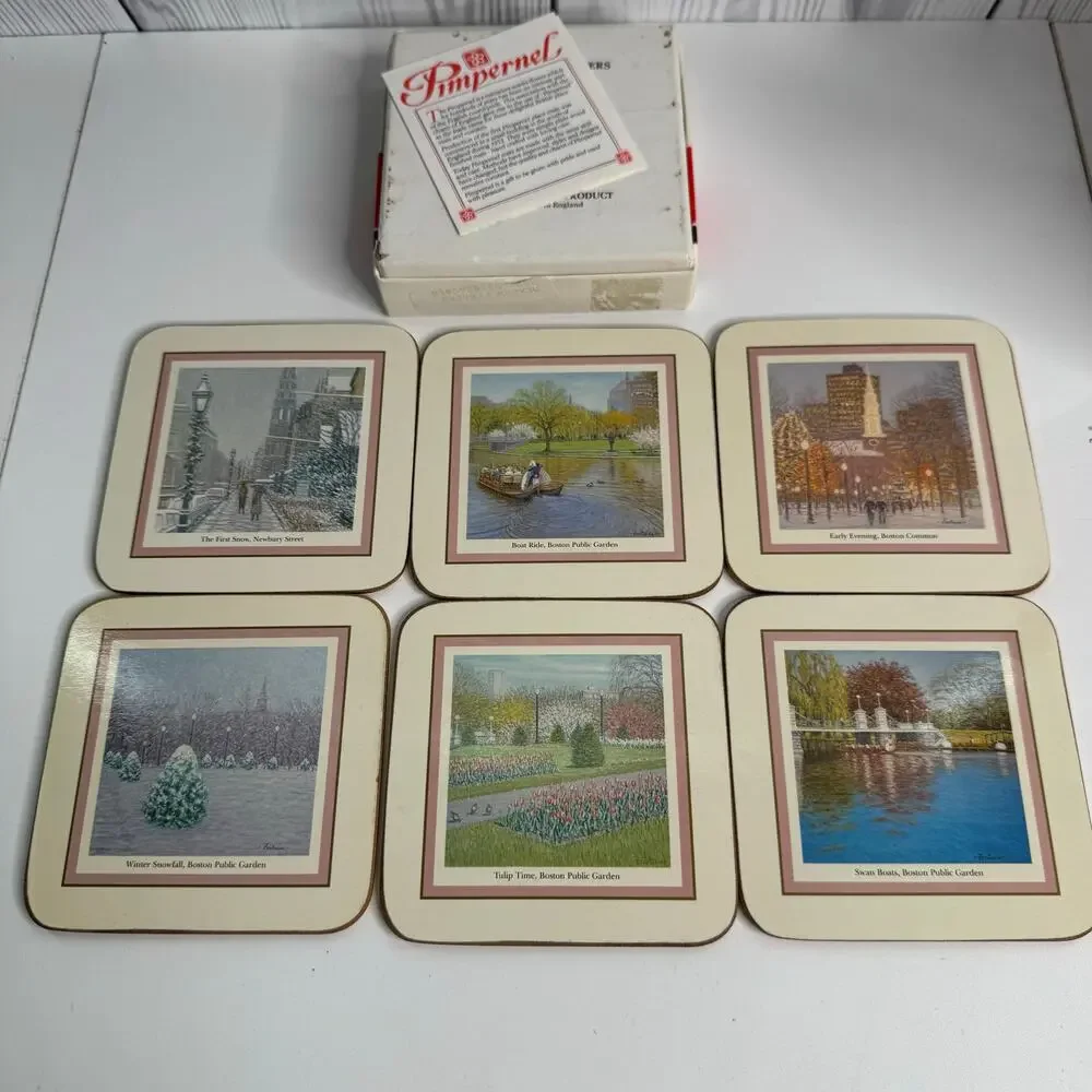 Vintage Pimpernel Scenic Boston Coasters  Made In England Set Of 6 MCM  Cork