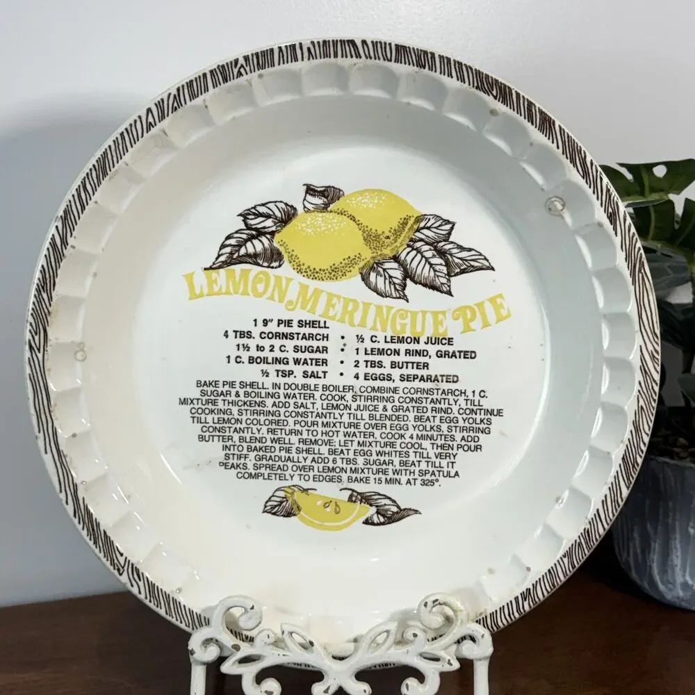 Vintage Lemon Meringue Pie Plate Ceramic Recipe Dish 11