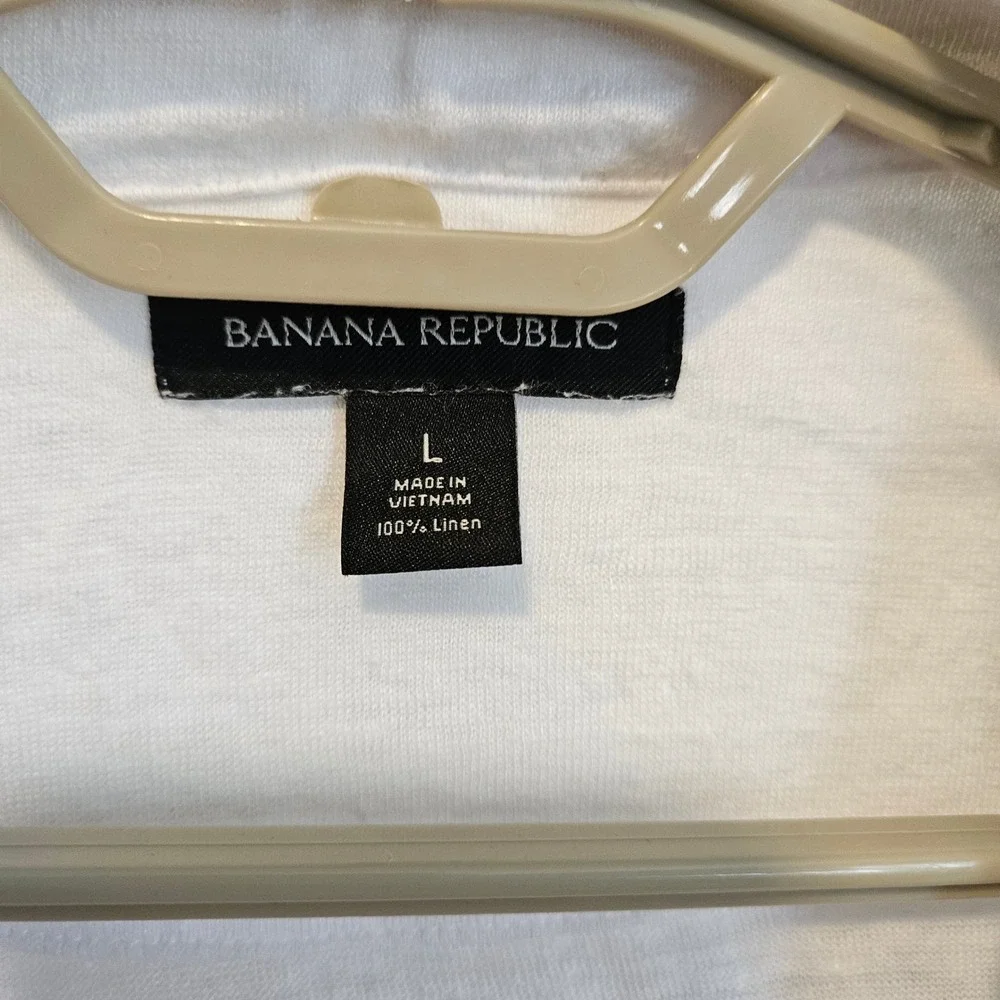 Banana Republic 100% Linen Short Sleeve Polo Shirt Large White Vacation Wedding
