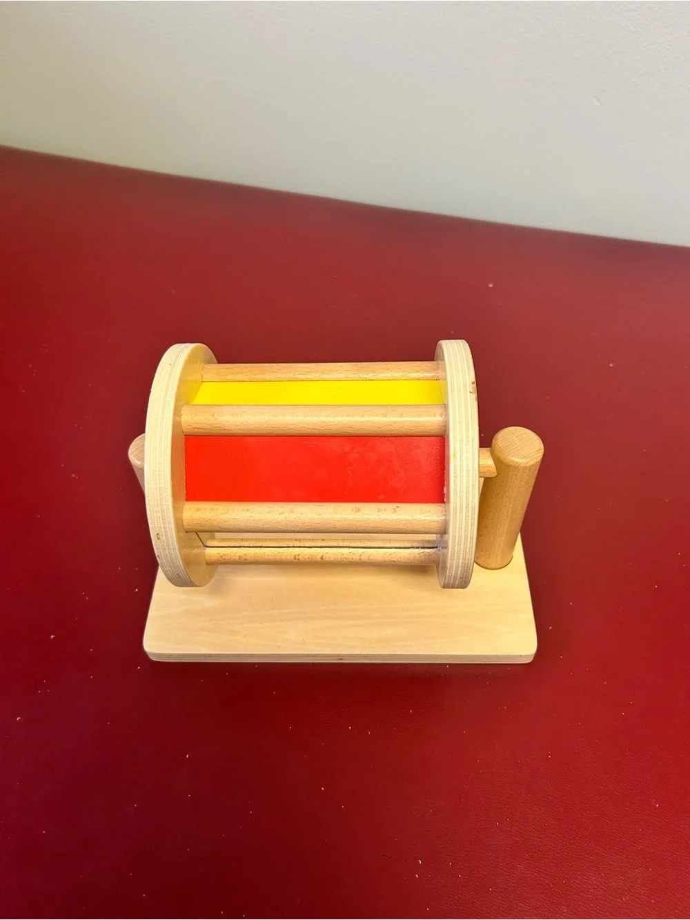 Rainbow Colorful Spinning Drum Wooden Montessori Toy with Mirror & Soft Rattle