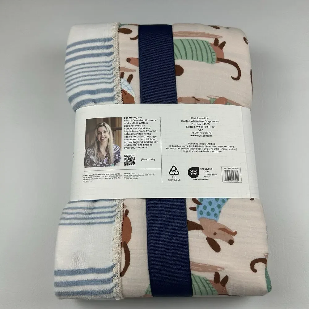 Artist Collection Cotton Gauze Throw Plush Reverse Dachshund Dog Blanket 60x70