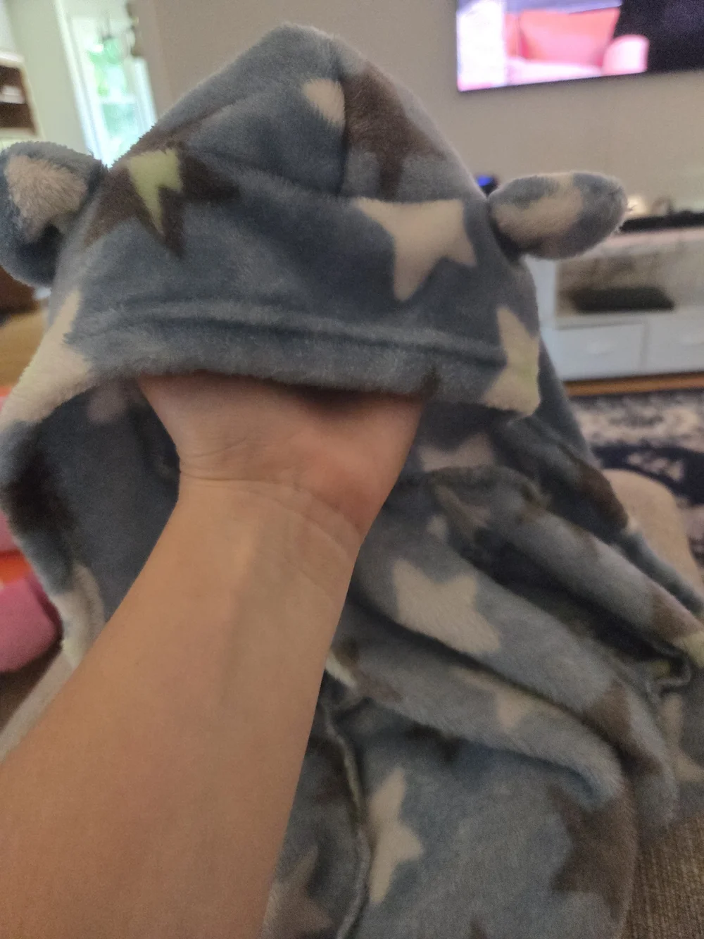 Plush Hooded Star Print Bathrobe - With Ears On Hood