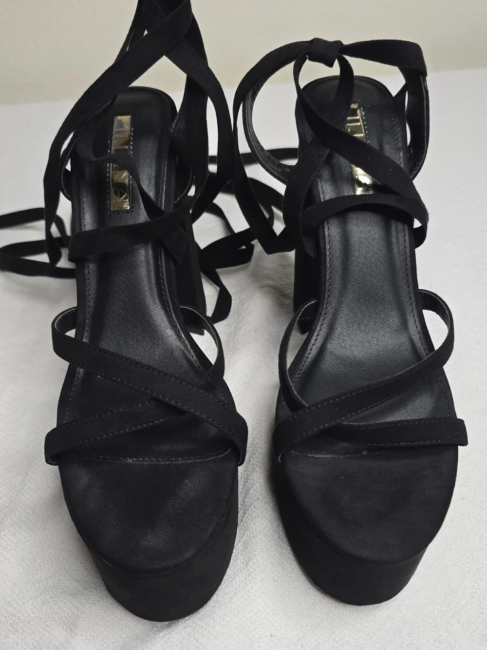 Black Platform Lace-Up Heels – Chunky Block Heel – Women's Size 10