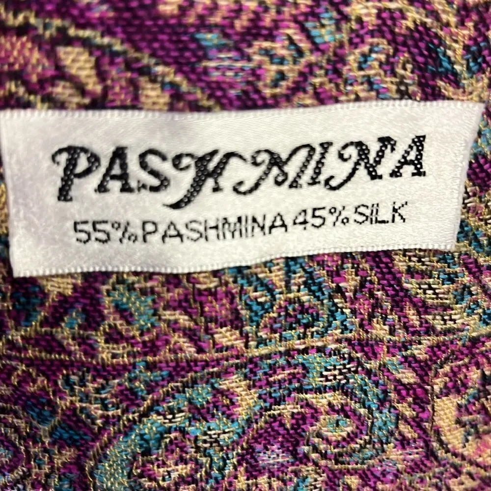 Beautiful Purple Blue Green Tan Paisley Pattern Pashmina Wrap Scarf w/ Tassel-OS
