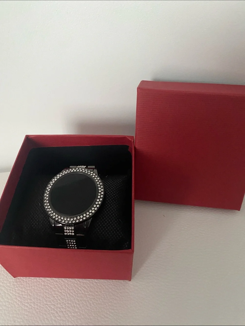 Unisex Women’s & Men Black Crystal Rhinestone Round LED Metal Strap Timer Watch