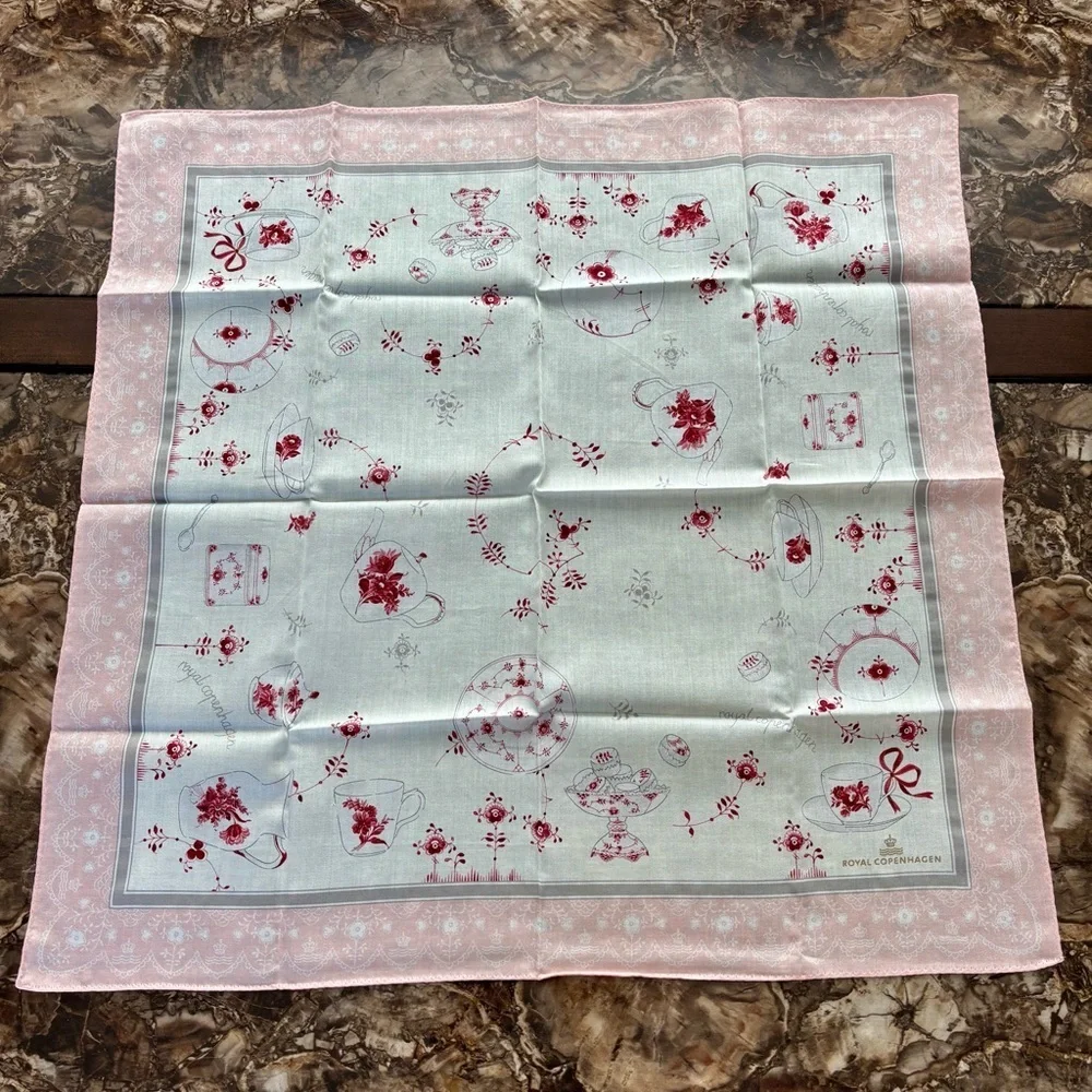 Royal Copenhagen Vtg Pink/White/Red Floral Handkerchief/Bandana/Scarf size 22.5”