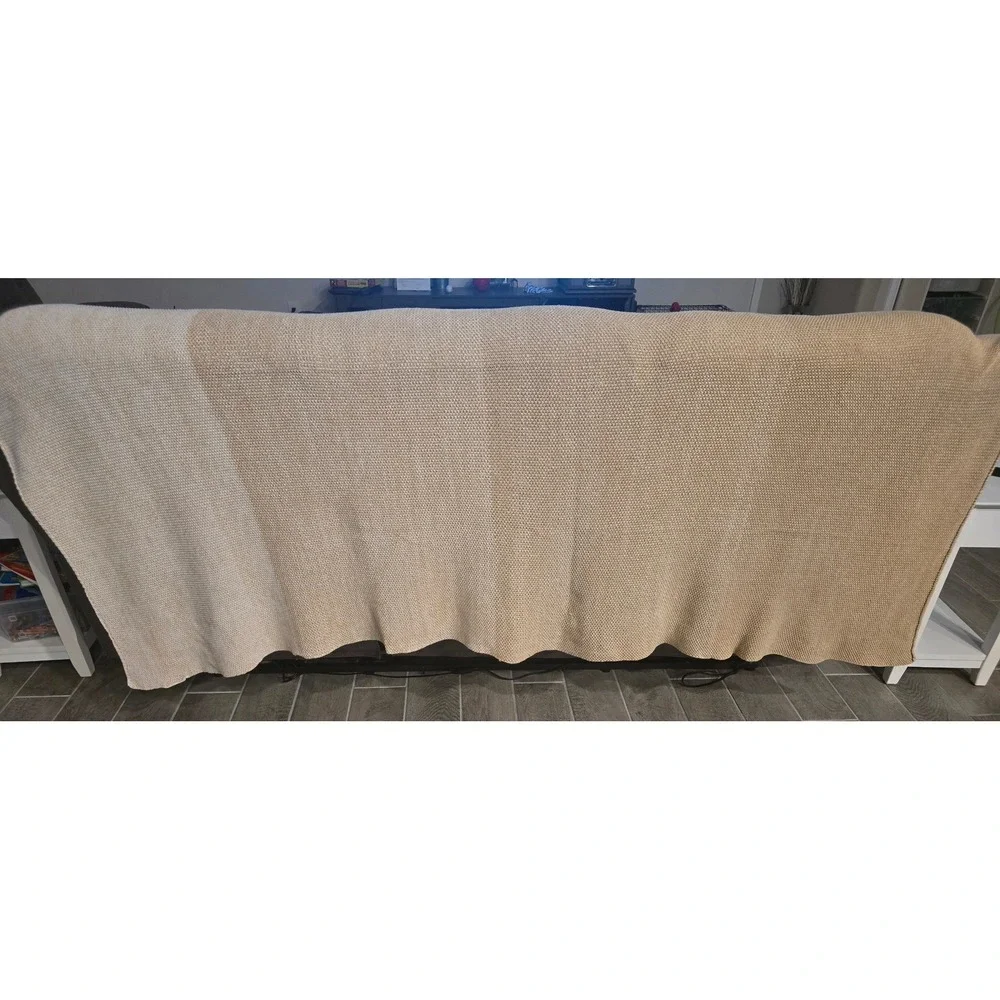 Anthropologie Knit Throw Blanket Neutral Two Tone Textured Woven Home Colorblock