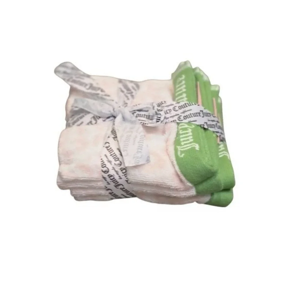 Juicy‎ Couture Home Logo Leopord Print Set of 4 Wash Towels- Green/Pink
