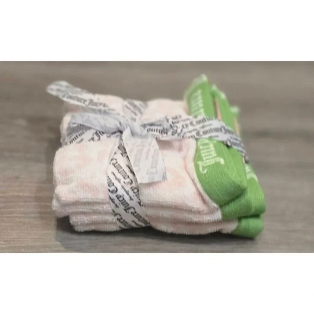 Juicy‎ Couture Home Logo Leopord Print Set of 4 Wash Towels- Green/Pink