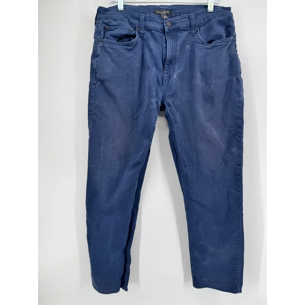 Banana Republic Mens Traveler Pants Navy Blue 5-Pocket Slim Straight 36x30