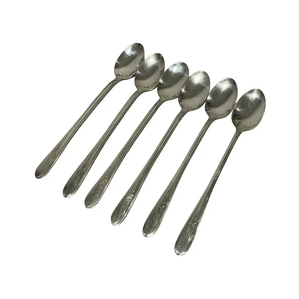 Vintage Silverplated Iced Tea Spoons (6) H & T Mfg Co Meadow Flower Circa 1940