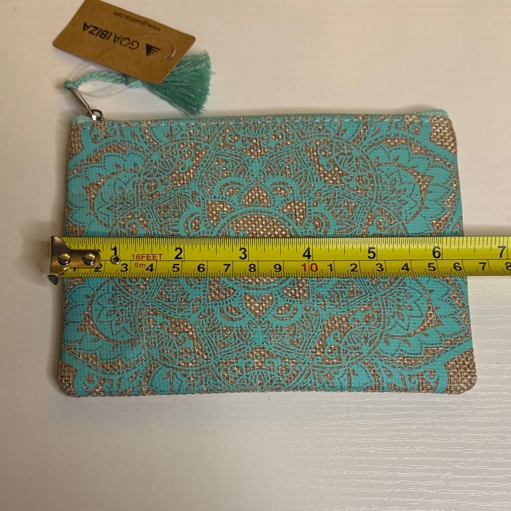 Goa Ibiza Turquoise and Tan Canvas pouch With Mandala Pattern