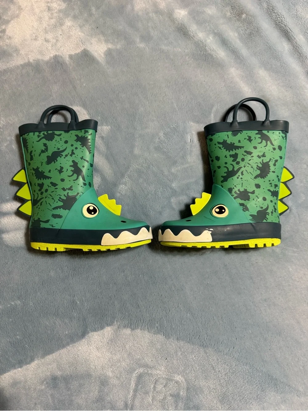Kids Green Dino Rain Boots with Easy-Grab Handles