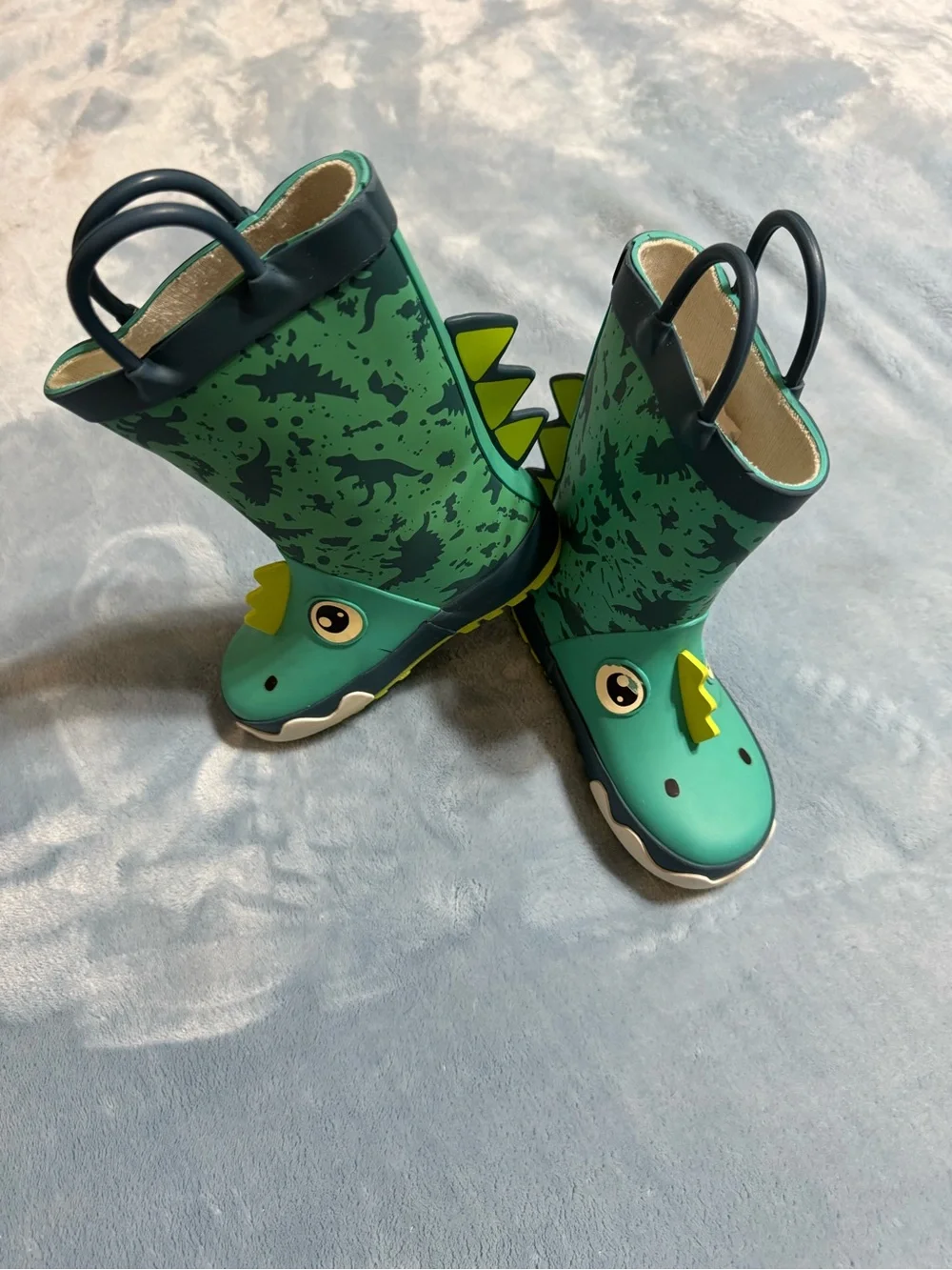 Kids Green Dino Rain Boots with Easy-Grab Handles