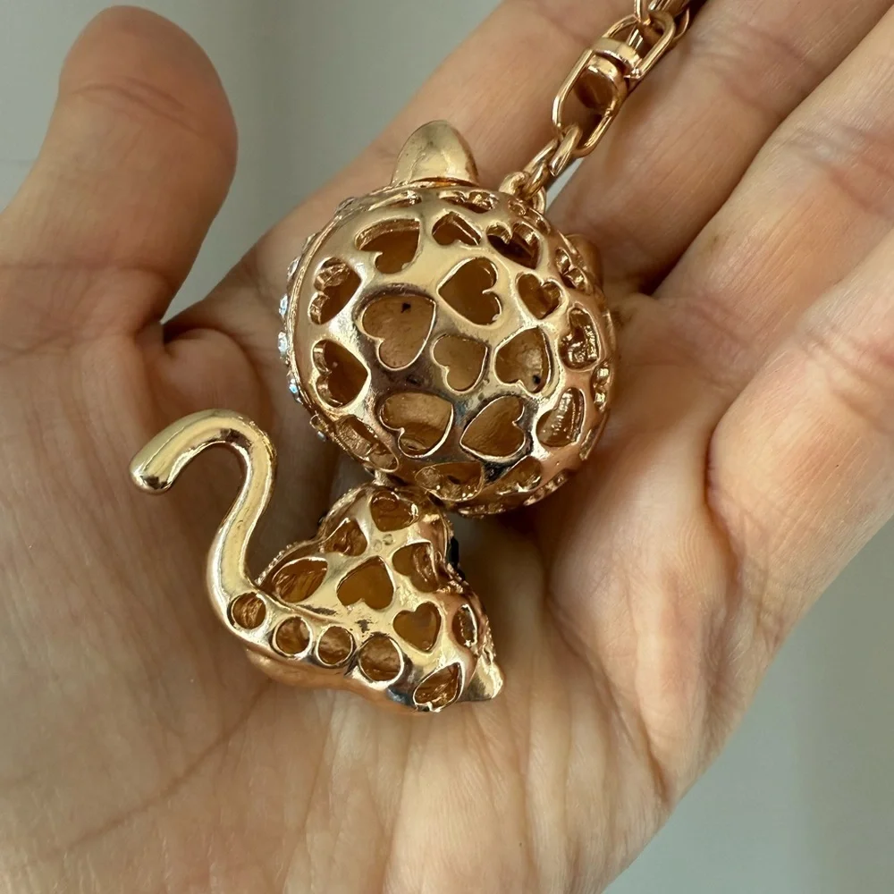 Gold and Clear Crystal Cat Keychain