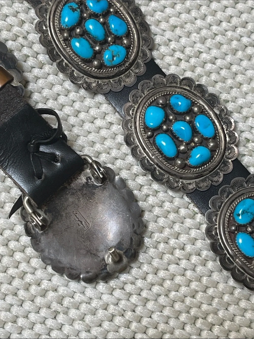 TOMMY MOORE STERLING  Turquoise Concho Leather Belt
